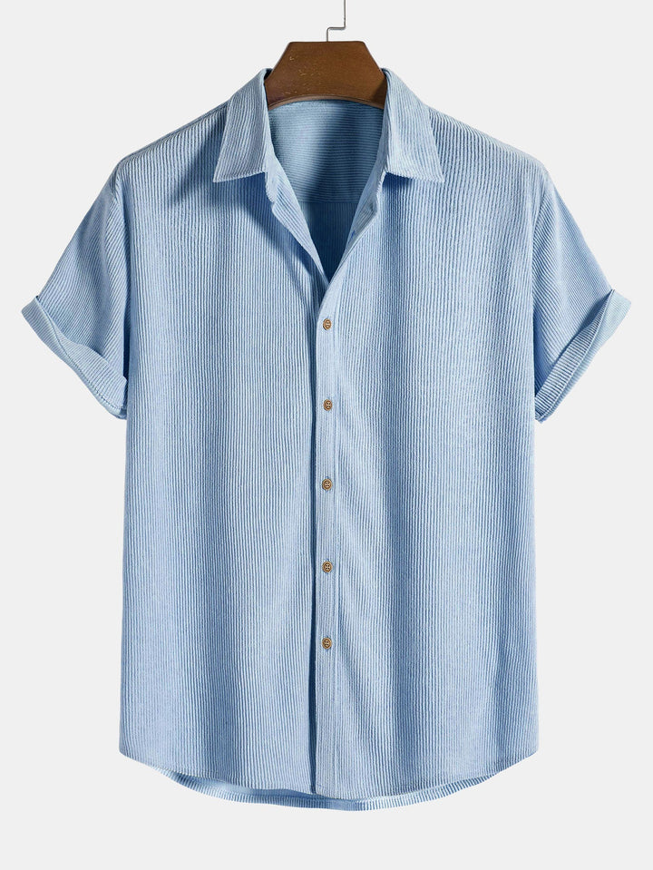 Bomull Skjorta med Knappar och Korta Ärmar