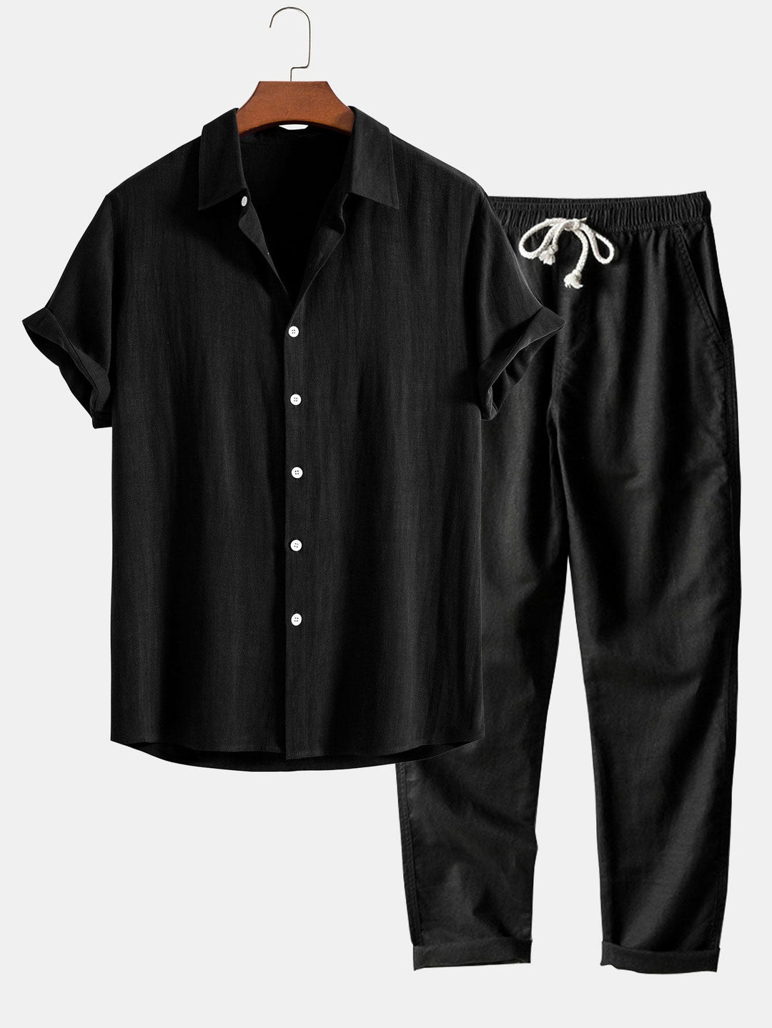 Linne Rayon Mix Skjorta med Knappar & Raka Ben Linnebyxor