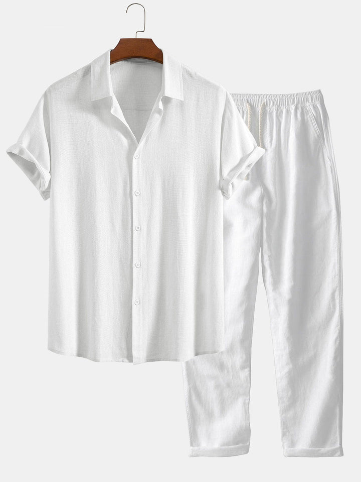 Linne Rayon Mix Skjorta med Knappar & Raka Ben Linnebyxor
