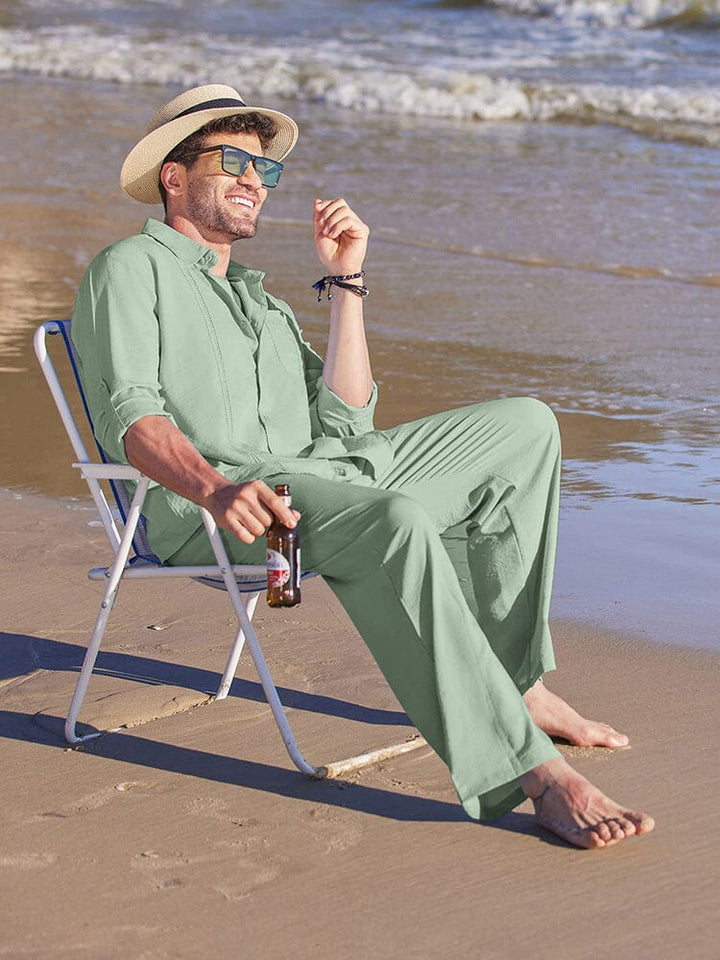 2-Delat Linne Långärmd Strand Semesteroutfit