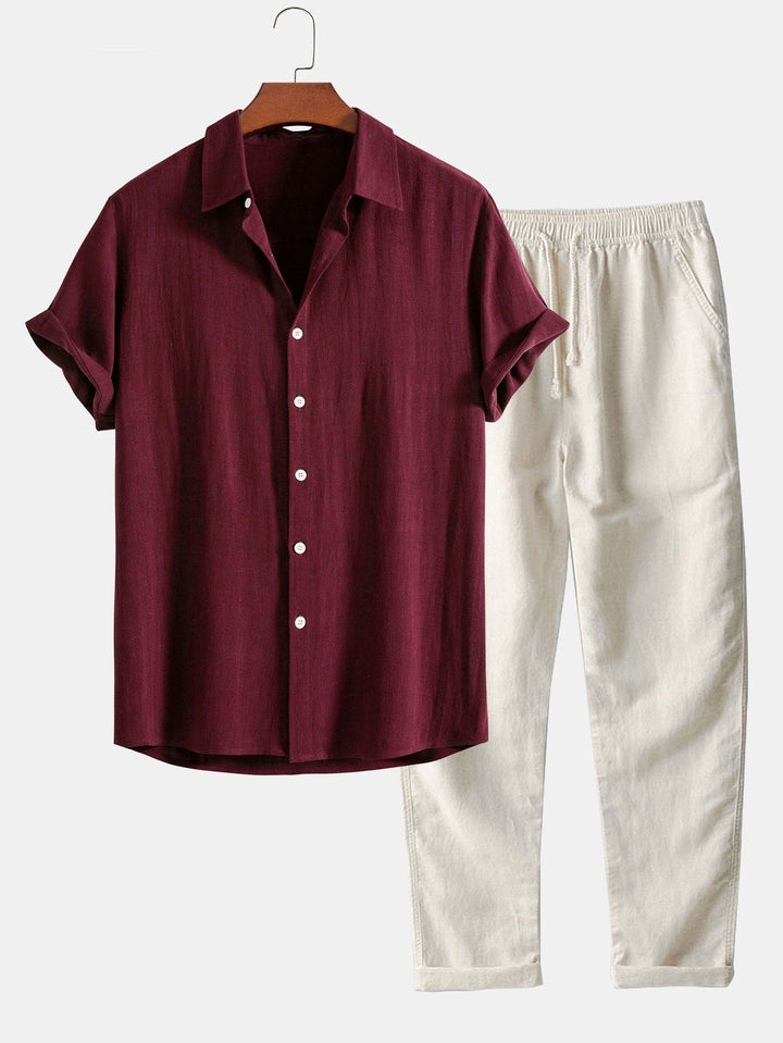 Linne Rayon Mix Skjorta med Knappar & Raka Ben Linnebyxor
