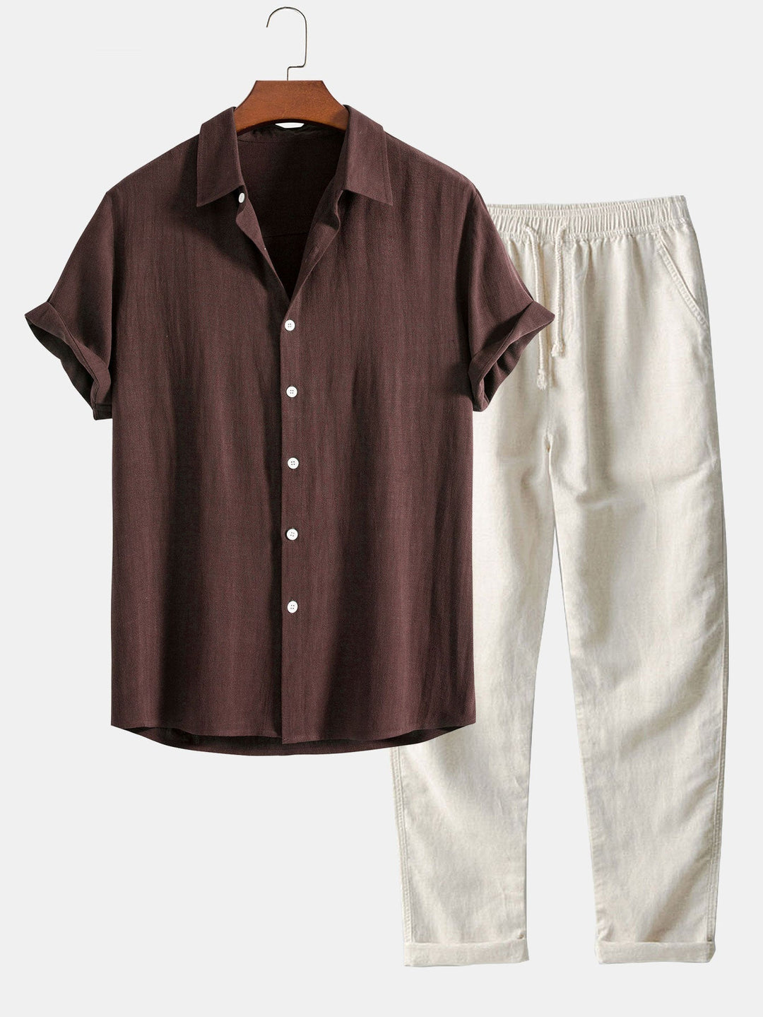 Linne Rayon Mix Skjorta med Knappar & Raka Ben Linnebyxor