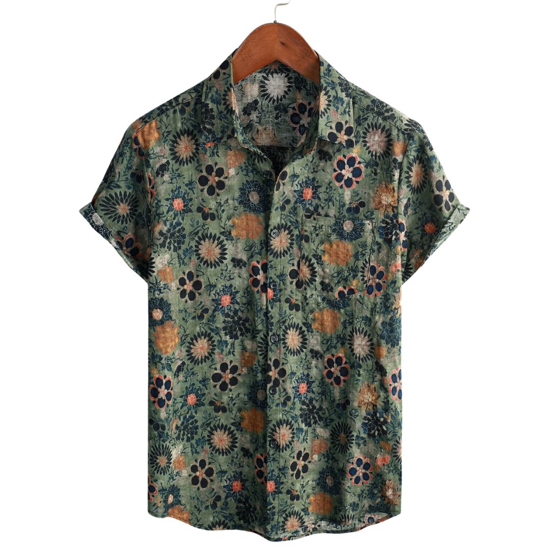 Van Elst Mode® | Bomull Hawaii Skjorta med Korta Ärmar