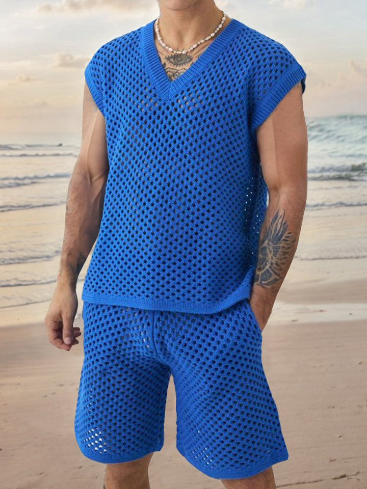 Andningsbart Nät Stickad Casual Set