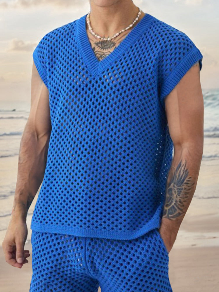 Andningsbart Nät Stickad Casual Set