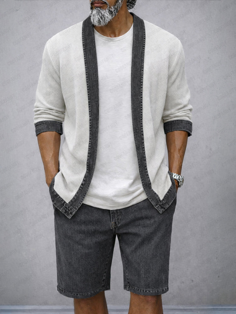 Modernt Kontrast Denim Patchwork 2-Delat Set