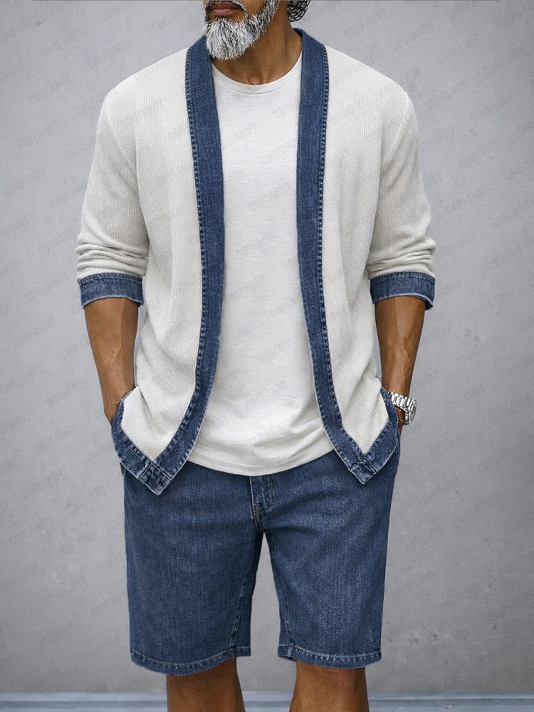 Modernt Kontrast Denim Patchwork 2-Delat Set