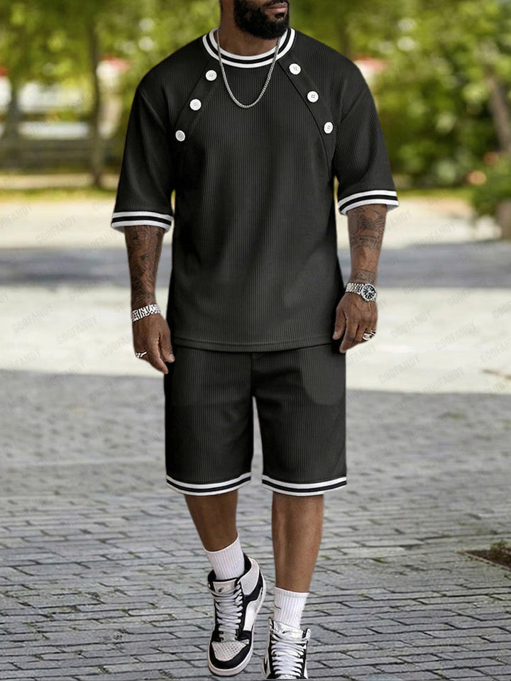 Athleisure Knapp Detalj Ribbad Texturerat Shorts Set