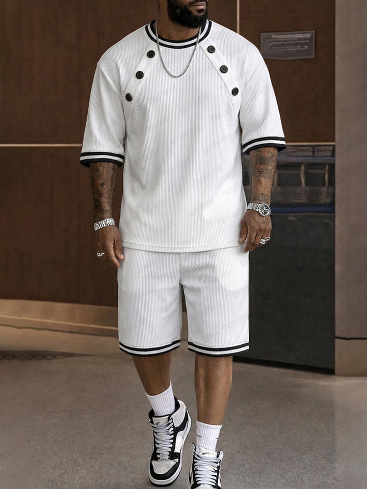 Athleisure Knapp Detalj Ribbad Texturerat Shorts Set