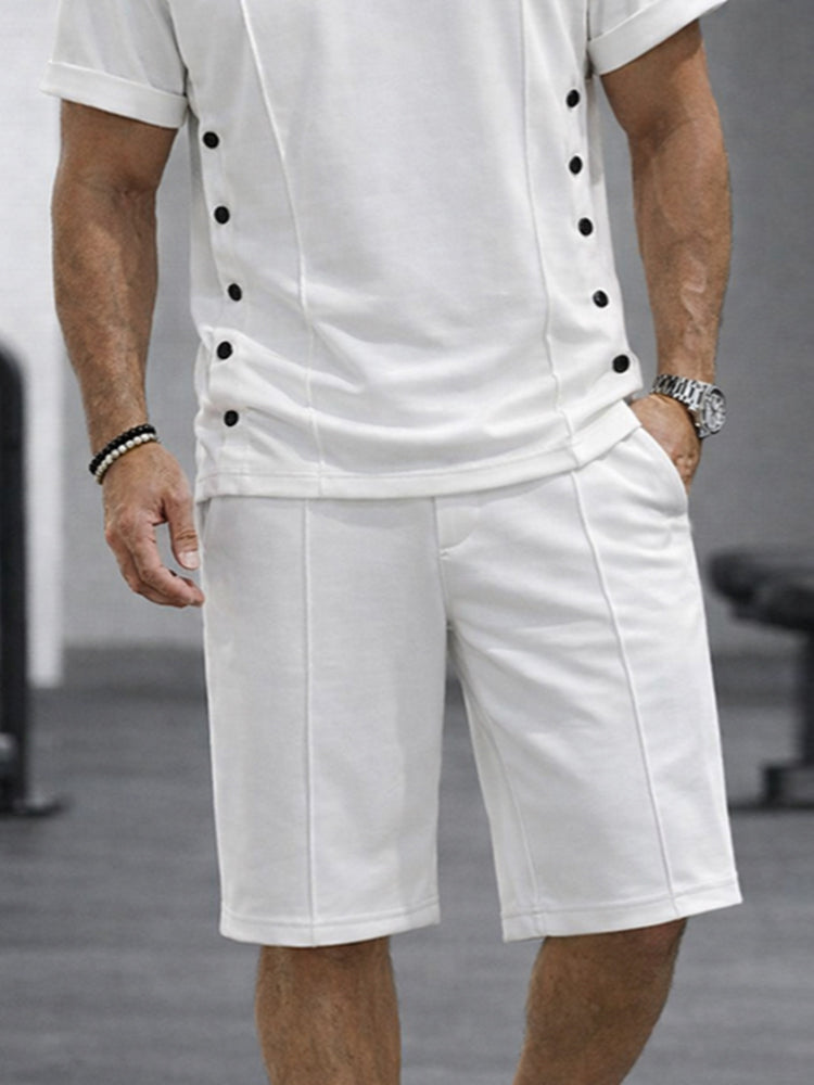 Athleisure Knapp Detalj T-Shirt Shorts Set