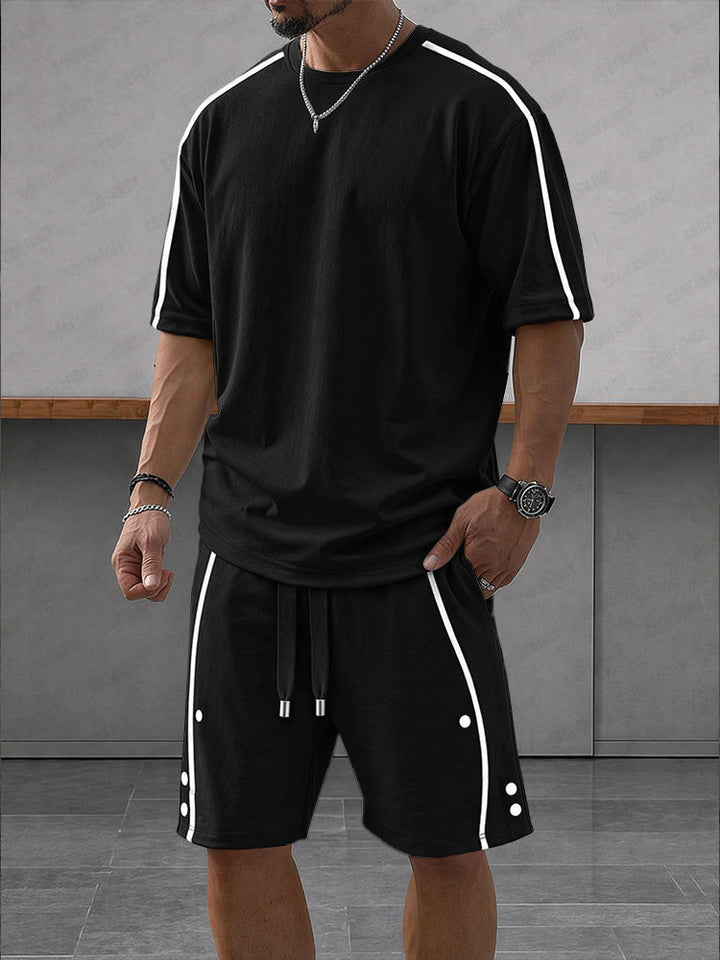 Athleisure Zipper Accent T-Shirt Shorts Set