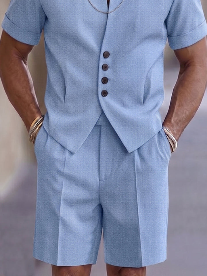 Förfinad Knapp Kortärmd Skjorta Shorts Set