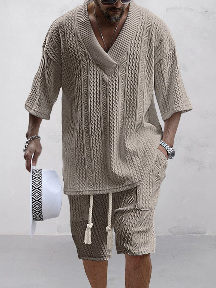Casual Kabel Stickad T-Shirt Set
