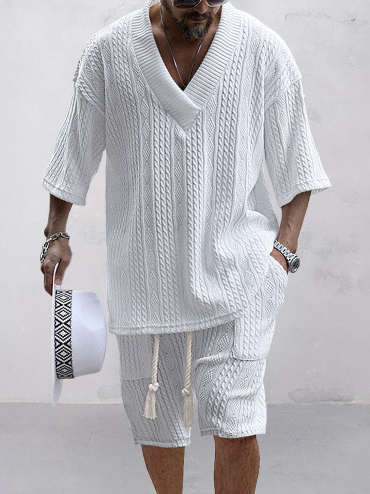 Casual Kabel Stickad T-Shirt Set