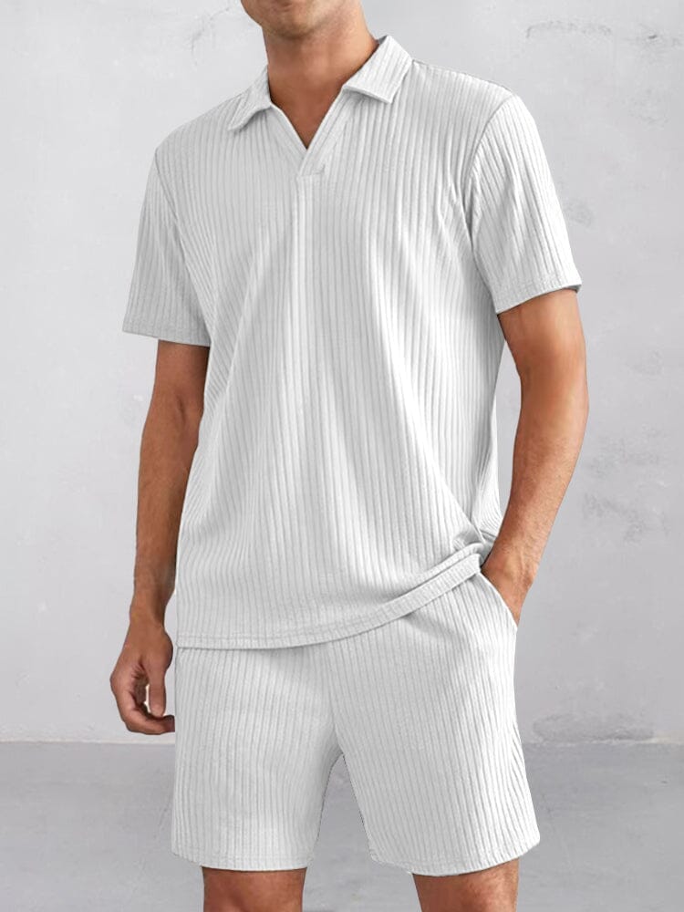 Casual Randig Texturerad Pikétröja Set