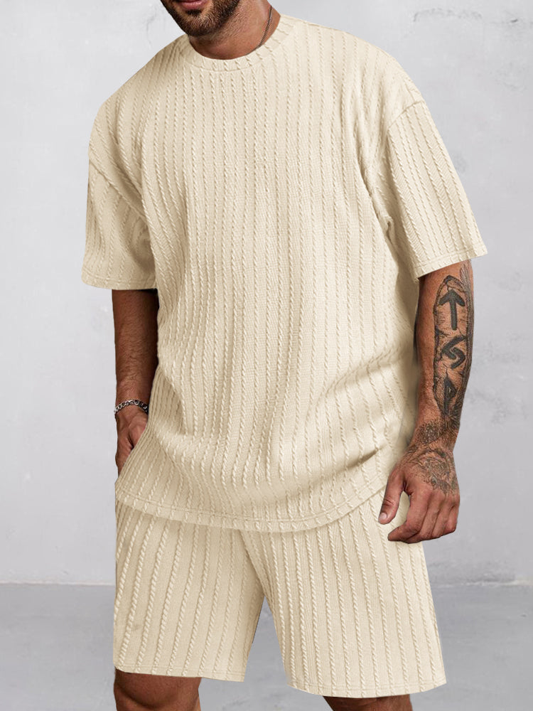 Casual Vertikal Texturerad T-Shirt Set