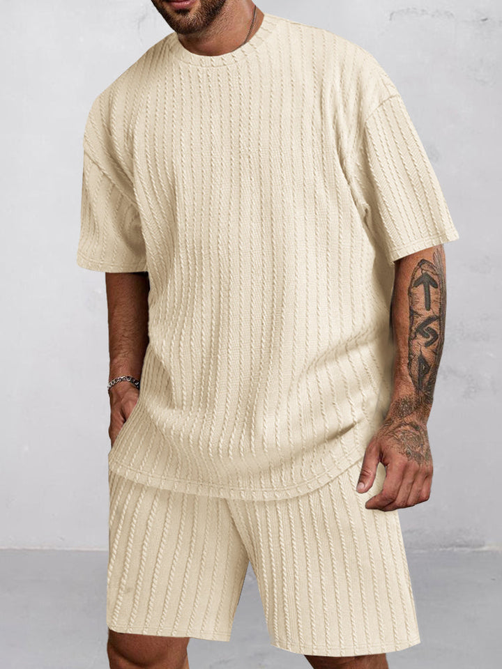 Casual Vertikal Texturerad T-Shirt Set