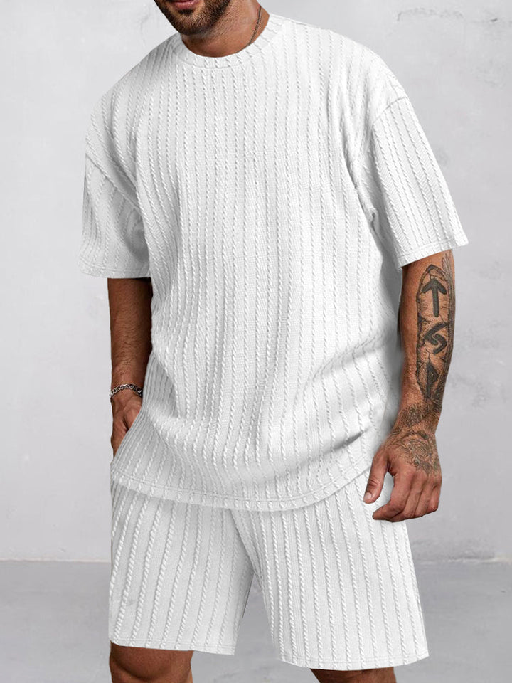 Casual Vertikal Texturerad T-Shirt Set