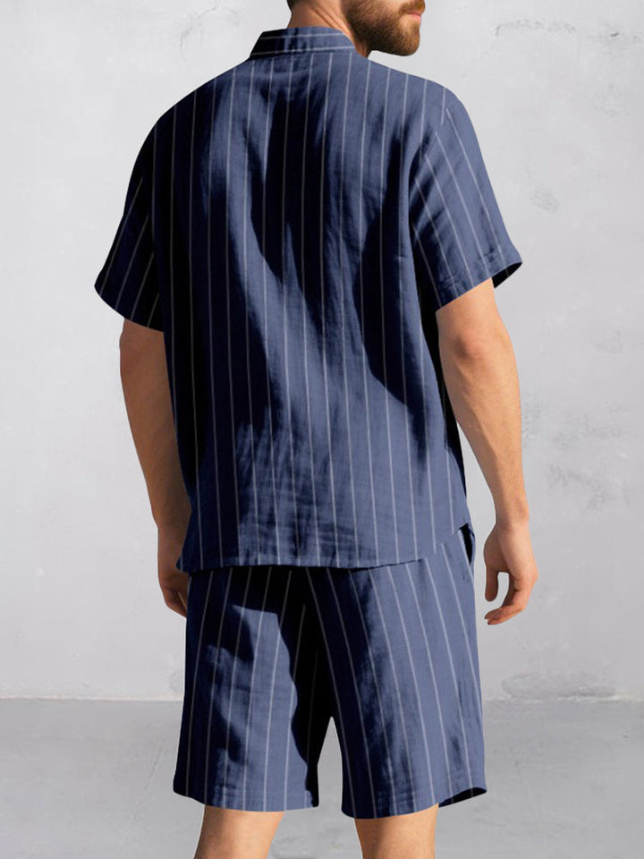 Komfort Bomull Rand Skjorta Shorts Set