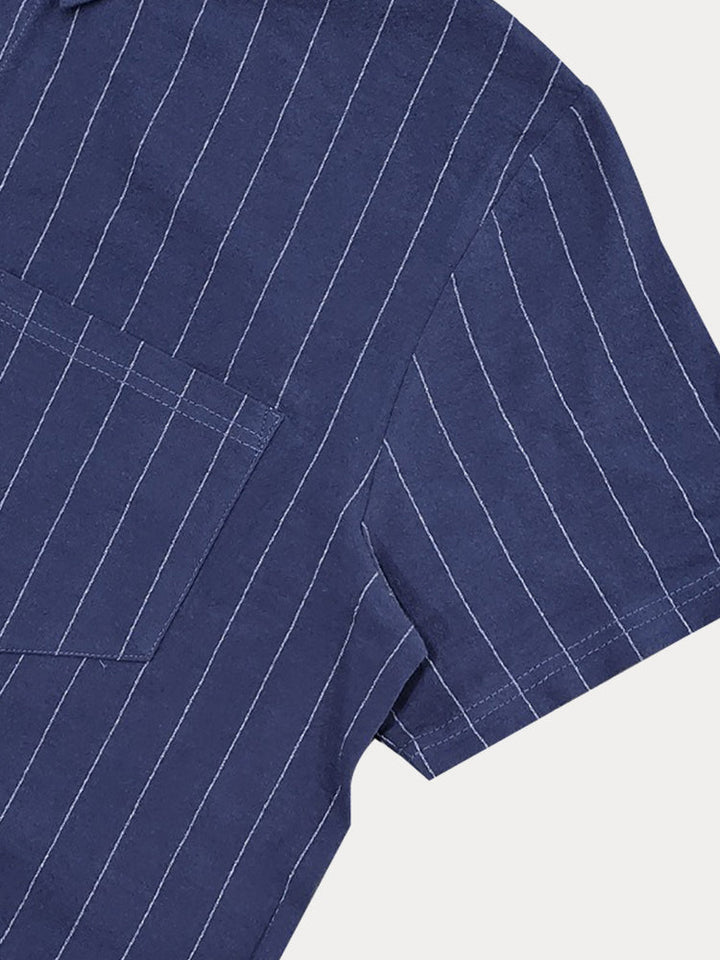 Komfort Bomull Rand Skjorta Shorts Set