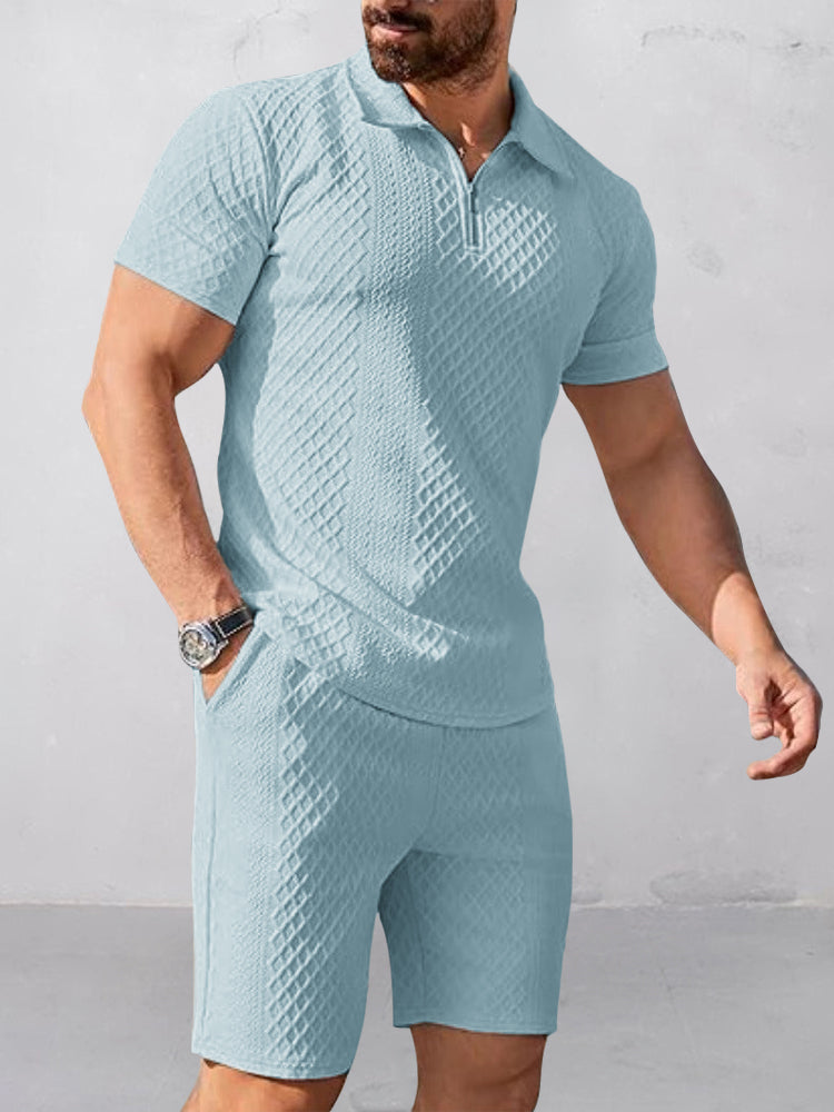 Trendigt Texturerad Pikétröja Shorts Outfit