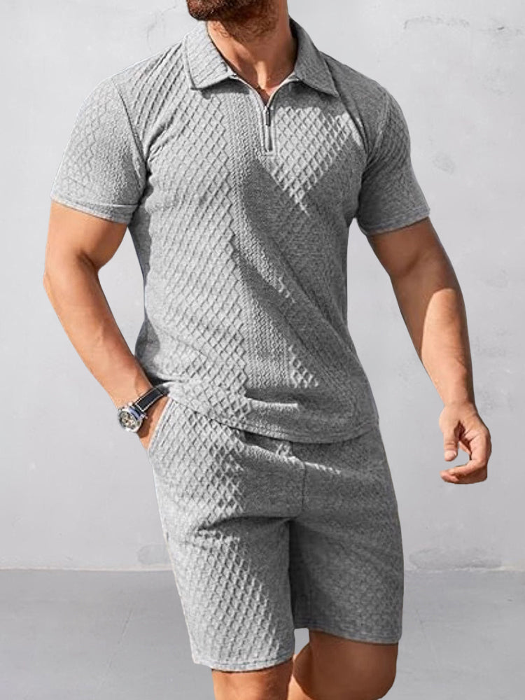 Trendigt Texturerad Pikétröja Shorts Outfit