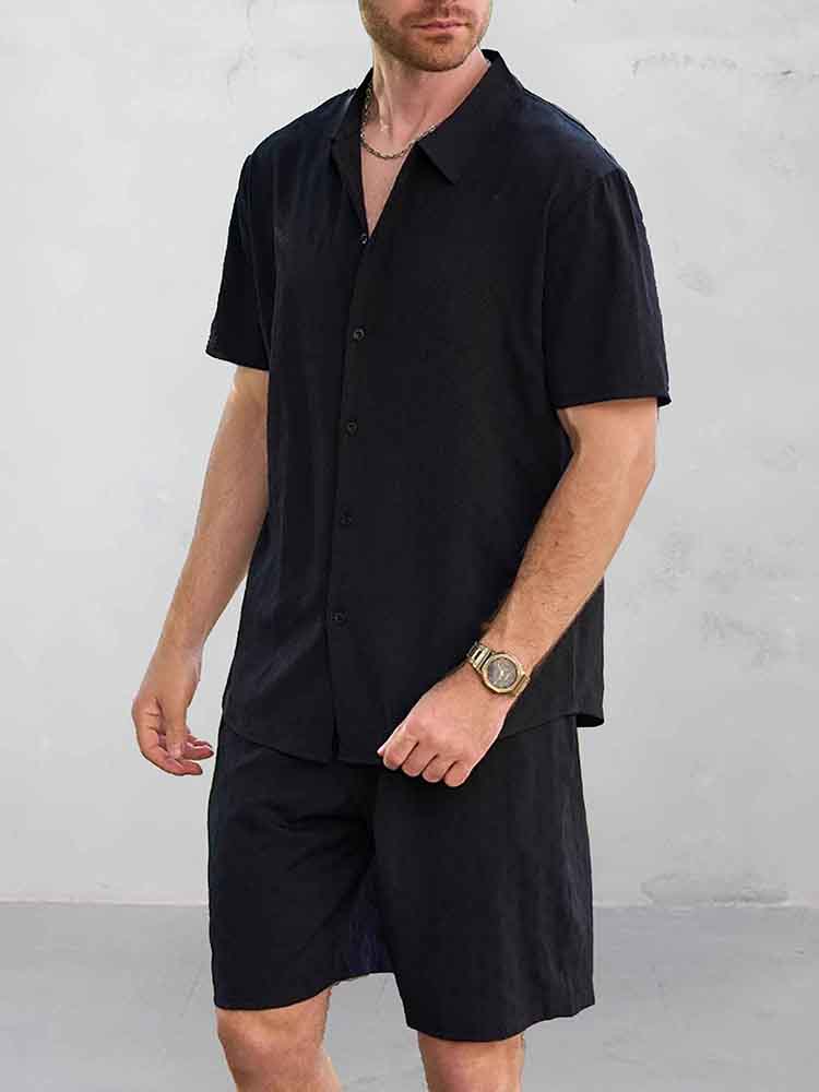 Casual Jacquard Skjorta Shorts Set