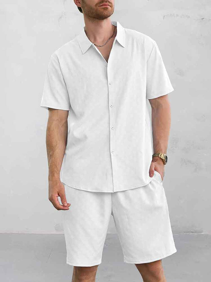 Casual Jacquard Skjorta Shorts Set