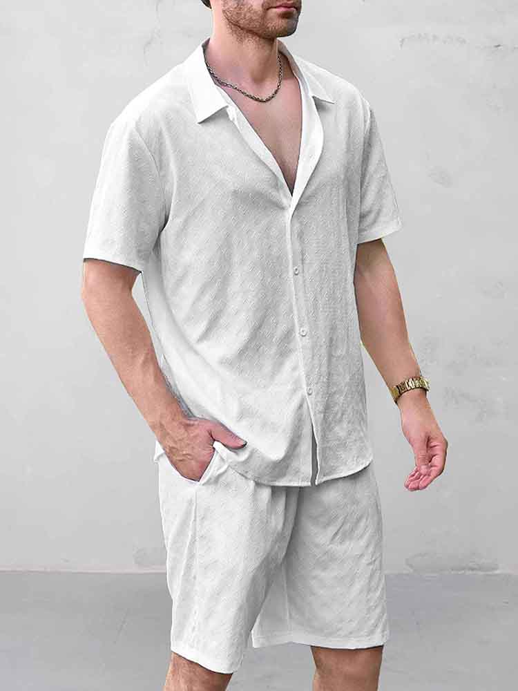 Casual Jacquard Skjorta Shorts Set