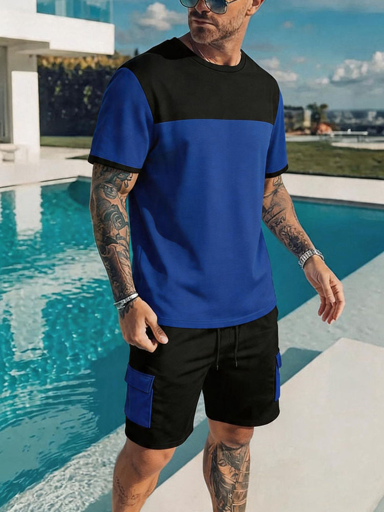 Casual Sportig Färgblock T-Shirt och Shorts Set
