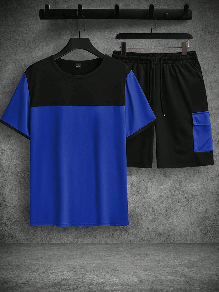 Casual Sportig Färgblock T-Shirt och Shorts Set