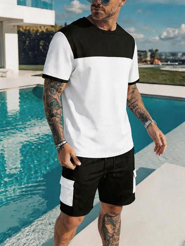 Casual Sportig Färgblock T-Shirt och Shorts Set