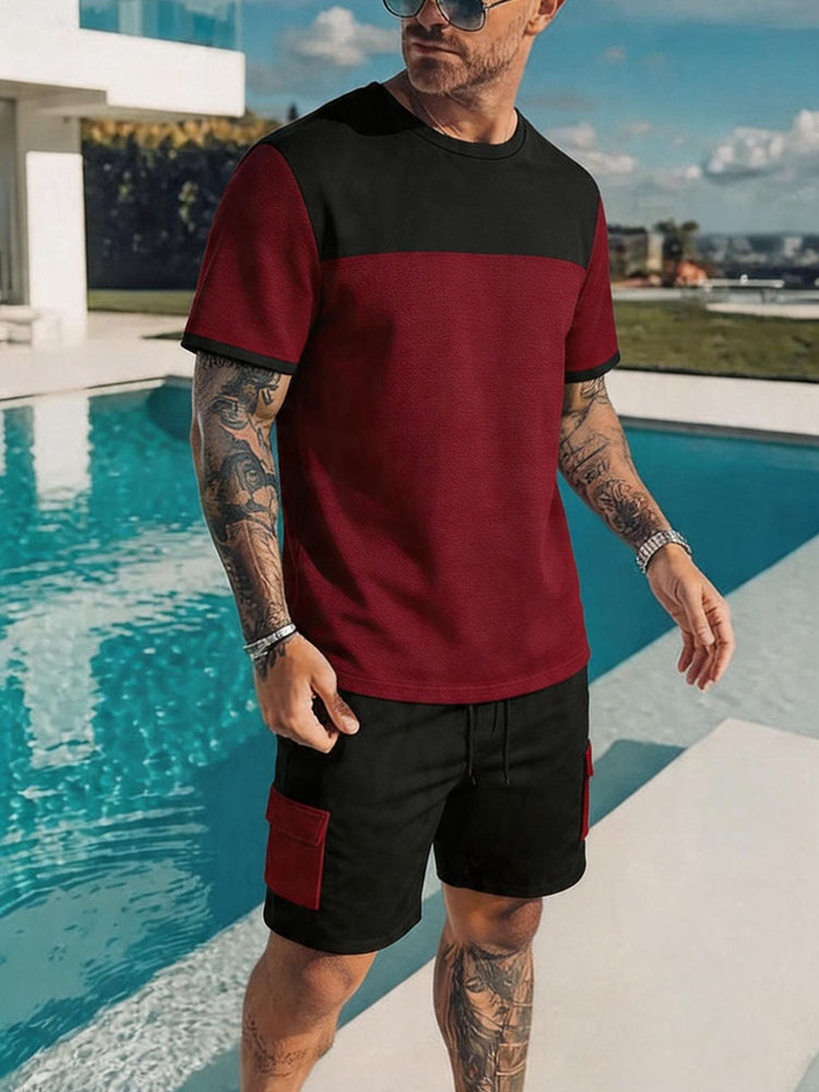 Casual Sportig Färgblock T-Shirt och Shorts Set