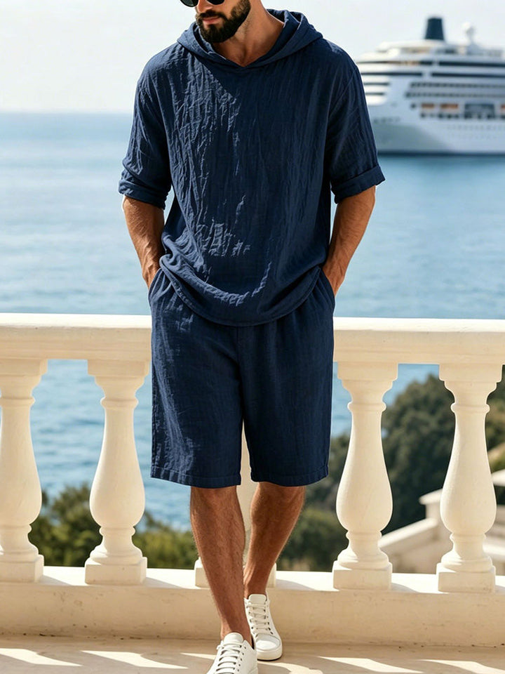 Tvättat Bomull Linne Hoodie 2-Delat Kort