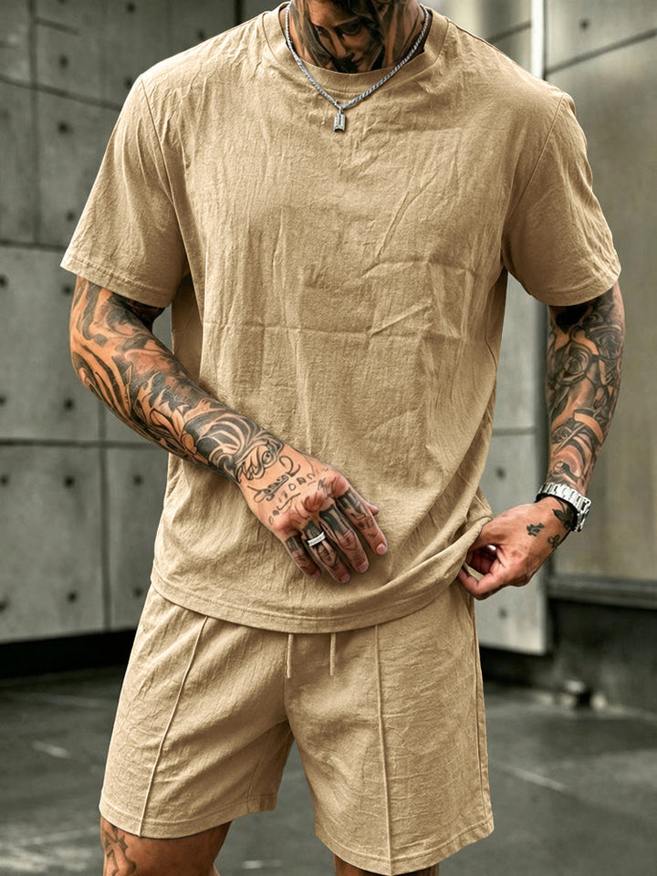Tvättat Bomull 2-Delat T-Shirt & Shorts Set