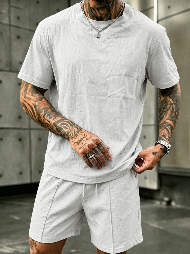 Tvättat Bomull 2-Delat T-Shirt & Shorts Set